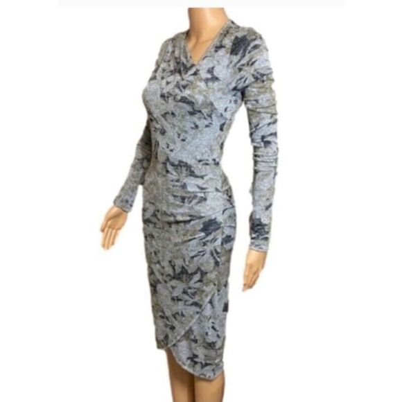 Aritzia Wilfred‎ Free Dress Size XXS Gray Brown Floral Lightweight  Faux Wrap - Picture 1 of 11
